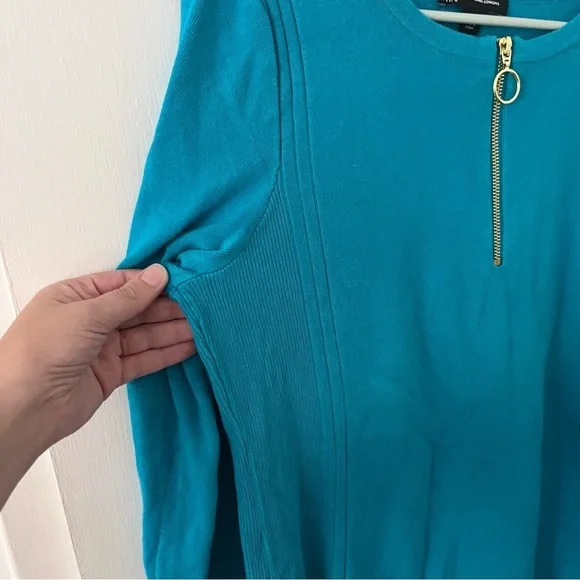 INC International Concepts Teal Quarter Zip Ribbed Sweater XXL - Picture 4 of 11